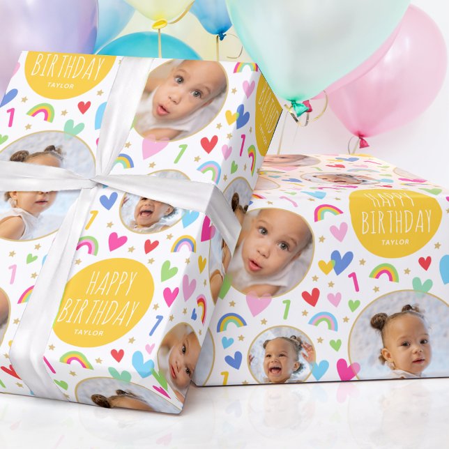 Gulten för cute Kids i födelsedagskorpan för regnb Presentpapper (Skapare uppladdad)