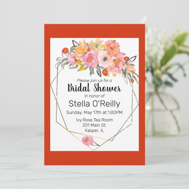 Gulten för  Orange i Blommigt Guld Ram Inbjudningar (Stående Fram)