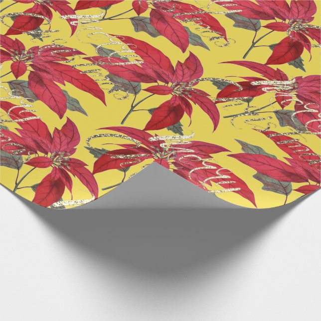 Gulten god jul Guld Glitter Blommigt  Presentpapper (Hörn)