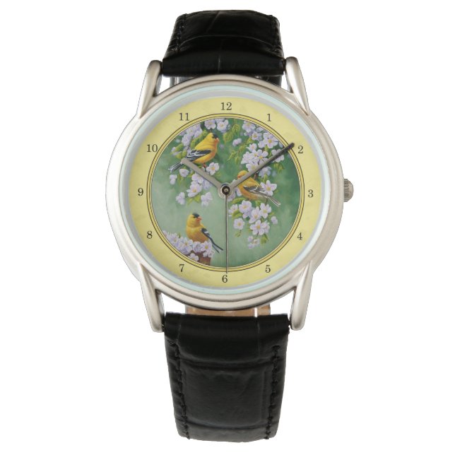 Gulten Goldfinch Birds & Apple Blommars Armbandsur (Framsida)