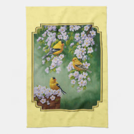 Gulten Goldfinch Birds & Apple Blommars Kökshandduk