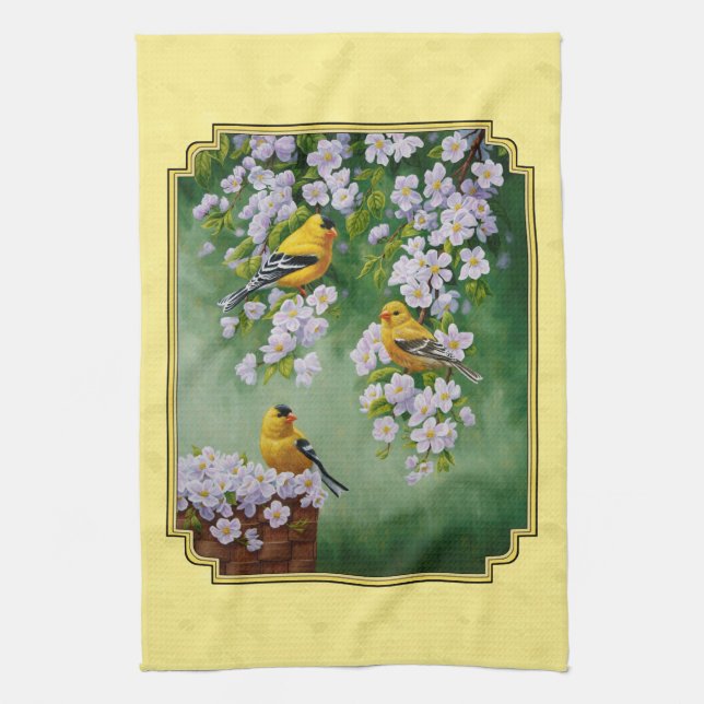 Gulten Goldfinch Birds & Apple Blommars Kökshandduk (Vertikal)