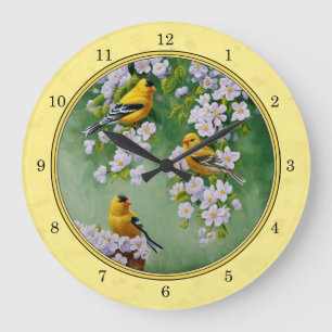 Gulten Goldfinch Birds & Apple Blommars Stor Klocka