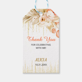 Gulten guld Glitter Orange Flower Birday Presentetikett