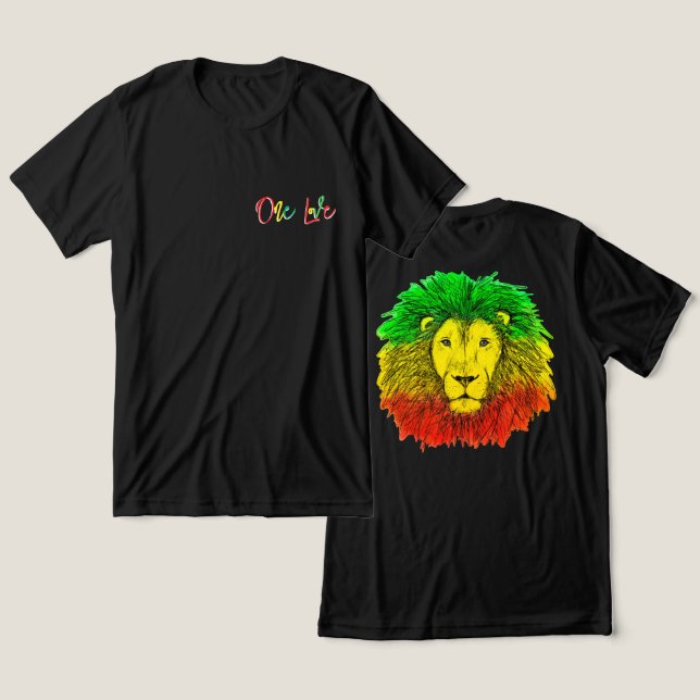 gulten Jamaica, lejon grönt, en kärlek T Shirt (Design fram och bak)