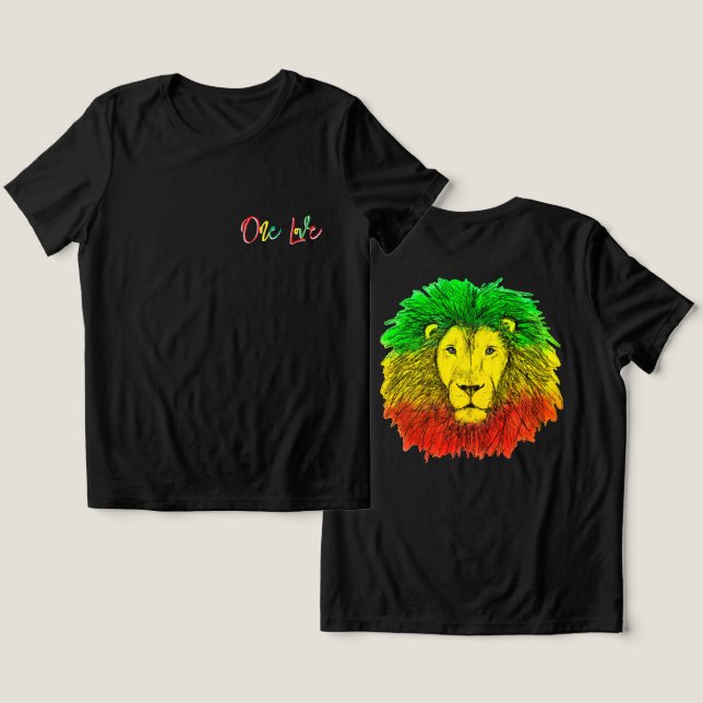 gulten Jamaica, lejon grönt, en kärlek T Shirt (Design fram och bak)