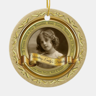 Gulten Klassisk Guld Photo Ram Elegant Banner Julgransprydnad Keramik