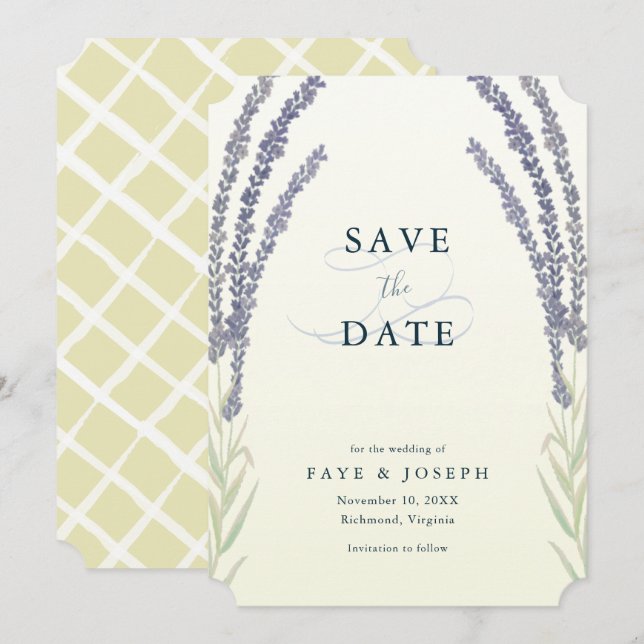 Gulten Lavender Flower Spara datumkortet Inbjudningar (Fram/baksida)