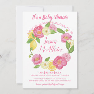 Gulten Lemon Baby Shower för andningsflicka Rosa r Inbjudningar