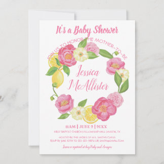 Gulten Lemon Baby Shower för andningsflicka Rosa r Inbjudningar