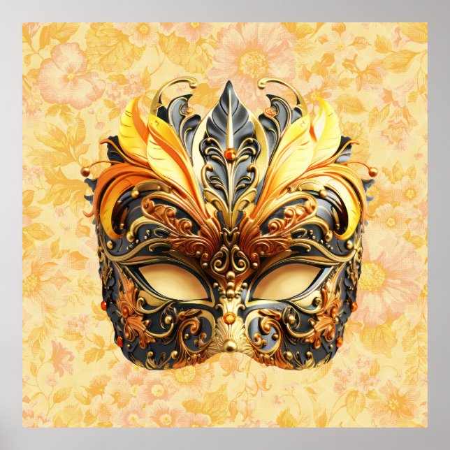 Gulten luddmask på Blommönstret Poster (Framsidan)