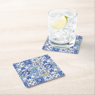 Gulten Mediterranean Moroccan Mosaic Tiles Blue Underlägg Papper Kvadrat