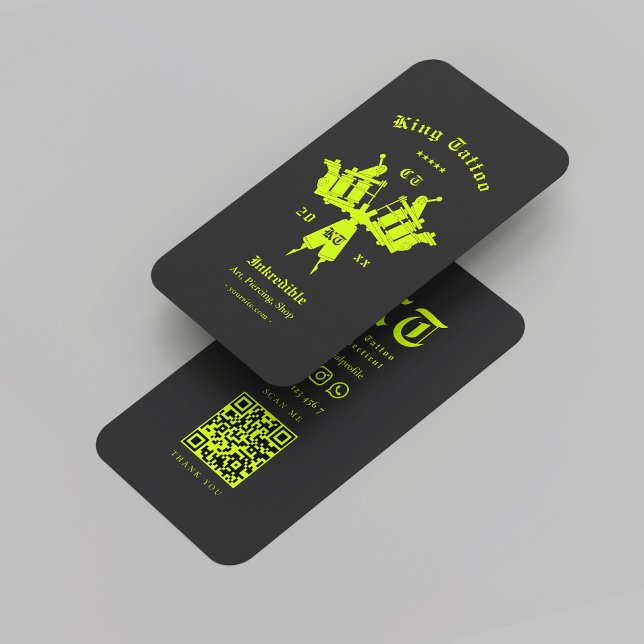 Gulten Modern Tattoo Artist Monogram Black Neon Visitkort (Modern Tattoo Artist Monogram Black Neon Yellow Business Card
)