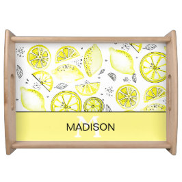 Gulten Monogram för Cute Fresh Citrus Doodle Frukostbricka