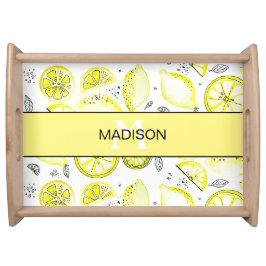 Gulten Monogram för Cute Fresh Citrus Doodle Frukostbricka