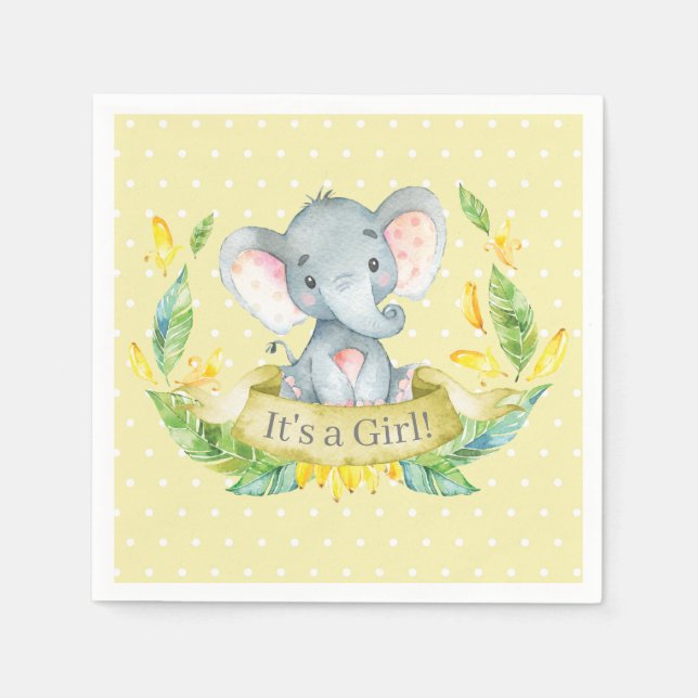 Gulten Napkins för  av flicka Elephant Baby Shower Pappersservett (Framsidan)