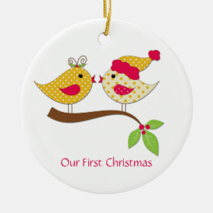 Gulten Polka Dot Love birds Julgransprydnad Keramik