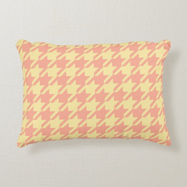 Gulten Preppy Pepita Houndstooth Pastel Peach Prydnadskudde (Framsidan)