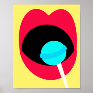 Gulten Red Läppar Blue Lollipop Retro Poster Skri