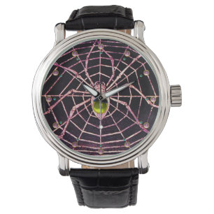 GULTEN SPIDER OCH WEBBEN, Topaz,Rosa Gems,Black Armbandsur