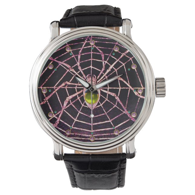 GULTEN SPIDER OCH WEBBEN, Topaz,Rosa Gems,Black Armbandsur (Framsida)