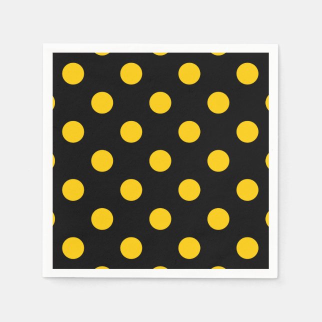 Gulten Svart bakgrund Polka dots Pappersservett (Framsidan)
