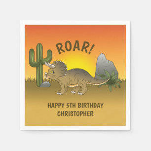 Gulten Triceratops Dinosaur Orange Desert Birthday Pappersservett