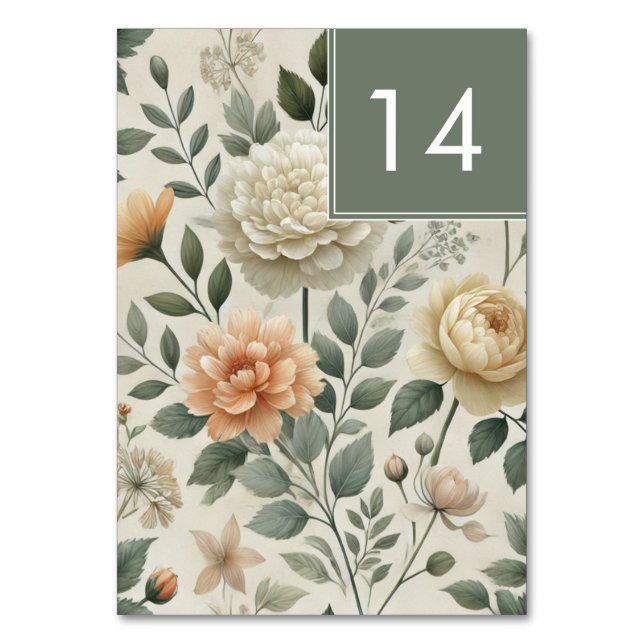 Gulten Vattenfärg Blommigt Elegant bröllop Bordsnummer (Framsidan)