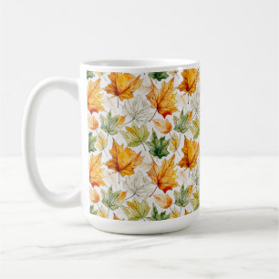 GULTEN VATTENFÄRG ORANGE GRÖNT FALL HÖST LÖV KAFFEMUGG