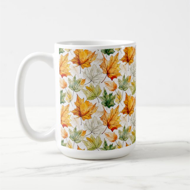 GULTEN VATTENFÄRG ORANGE  GRÖNT FALL HÖST LÖV KAFFEMUGG (Vänster)