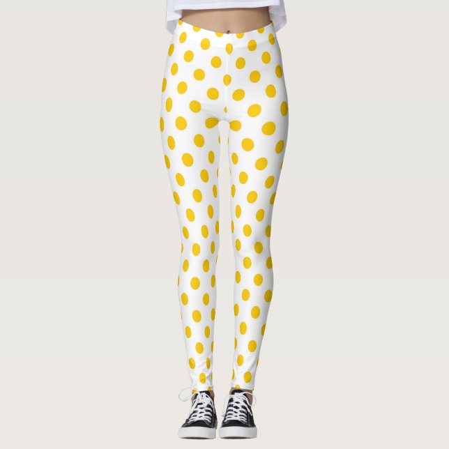 Gulten Vit bakgrund Polka dots Leggings (Framsida)