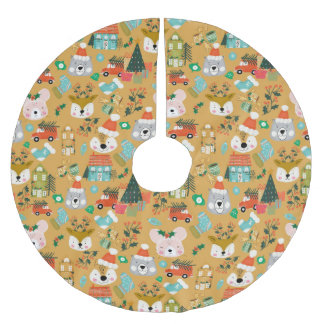Gulten Woodland Cute Santa Animals Julgransmatta Borstad Polyester