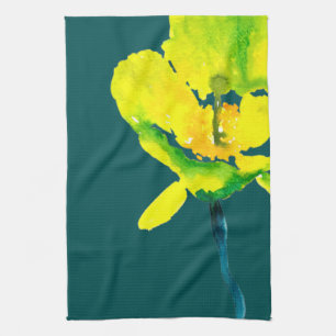 Gultens abstrakt vattenfärg lös blommigt kökshandduk