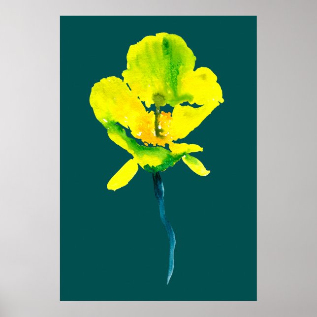 Gultens abstrakt vattenfärg lös blommigt poster (Framsidan)