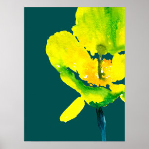 Gultens abstrakt vattenfärg lös blommigt poster
