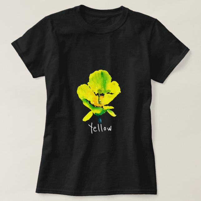 Gultens abstrakt vattenfärg lös blommigt T-Shirt (Design framsida)