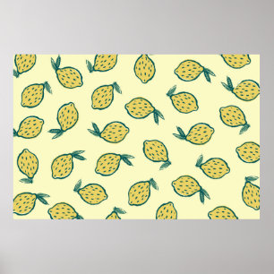 Gultens bakgrund med citroner. Lemon, bakgrund w Poster