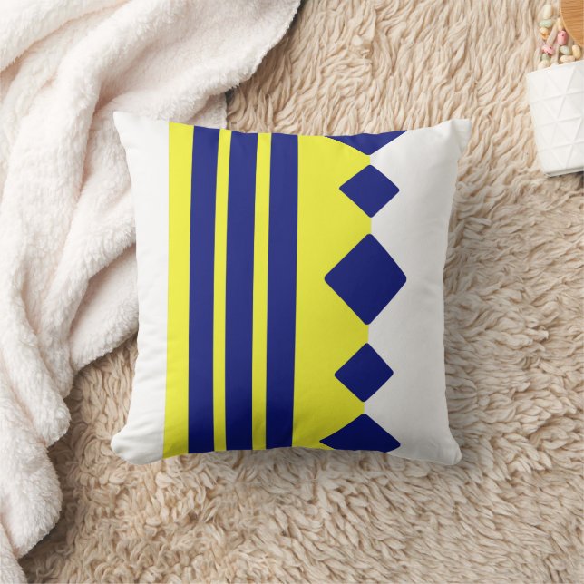 Gultens blå geometriska rutor linjer kudde (Filt)