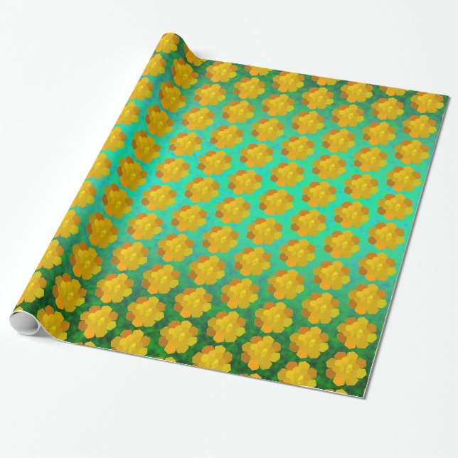 Gultens blommande blomma presentpapper (Utrullad)