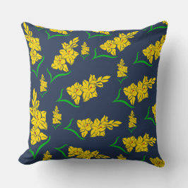 Gultens Blommar på Midnight Blue Dekorativ kudde