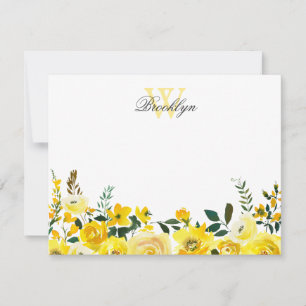 Gultens Blommigt botaniskt monogrammat antecknings Tack Kort
