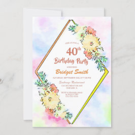 Gultens Blommigt Geometric 40 Birthday Party Inbjudningar