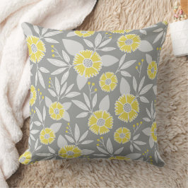 Gultens Blommigt Pillow Cover, Grått och Gult Kudde