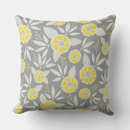 Gultens Blommigt Pillow Cover, Grått och Gult Kudde