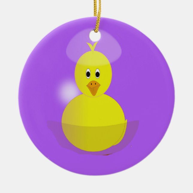 Gultens chick på lila julgransprydnad keramik (Framsidan)