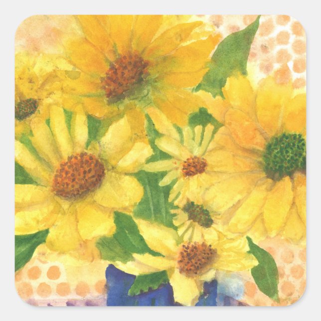 GULTENS DAISY i VAS Fyrkantigt Klistermärke (Framsida)