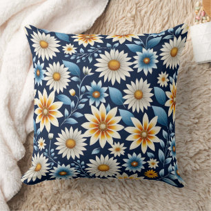 Gultens Daisy och Blå blomman Mönster Kudde