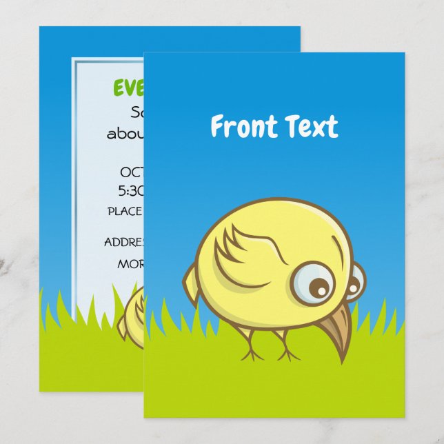 Gultens fågeltecknad inbjudningar (Fram/baksida)