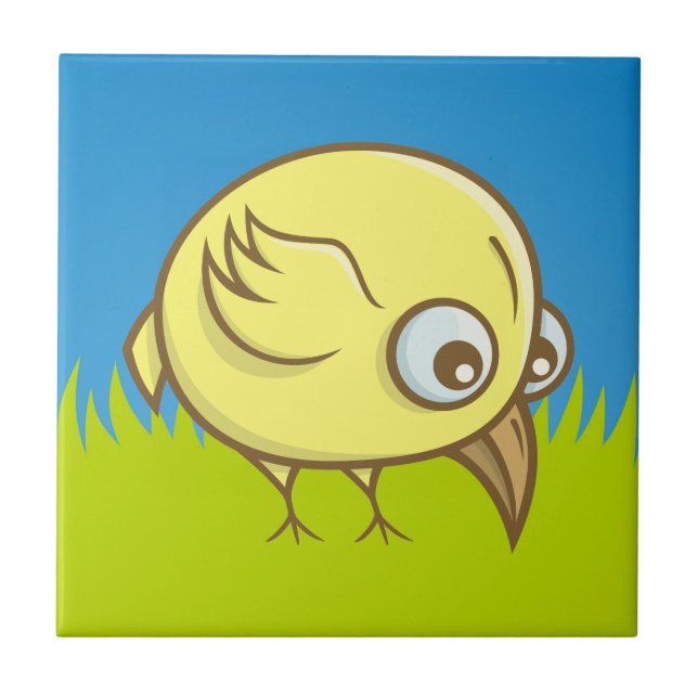 Gultens fågeltecknad kakelplatta (Framsidan)