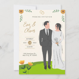Gultens Grönt Illustrated Wedding Investigation Inbjudningar